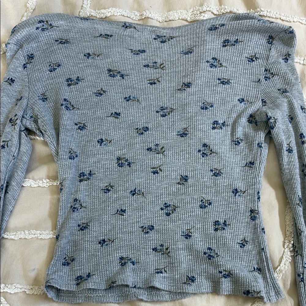 Tilly's Blue & Gray Fitted Crop Blouse - Picture 4 of 4
